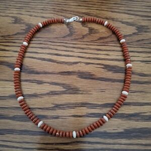 Necklace Red Jasper And Petrified Wood Beaded 18" Sterling Silver